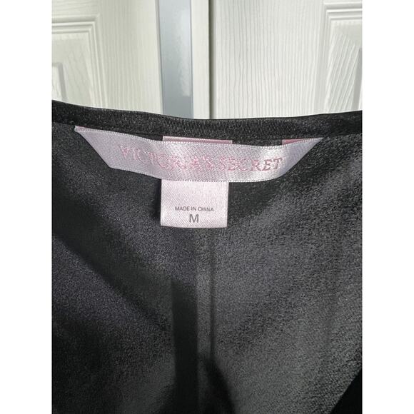 Y2K Victorias Secret Black Satin Slip Dress M 90s Lingerie Dress Side Lace-Up - Picture 2 of 7